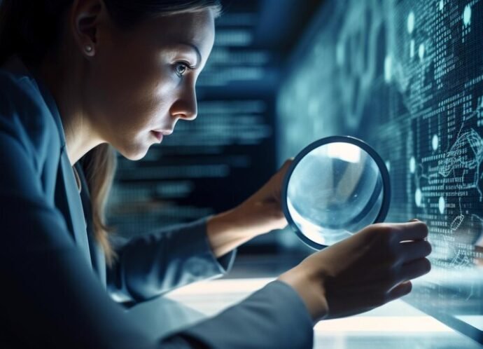 young-businesswoman-searches-data-with-magnifying-glass-generated-by-ai_188544-26171